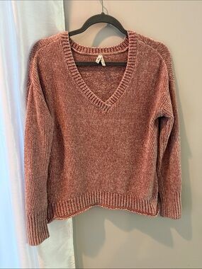 Chenille V-Neck Sweater - Dusty Rose